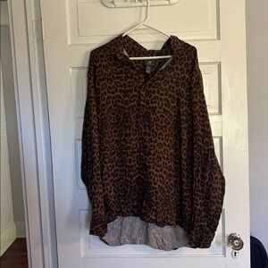 H&M Brown Animal Print Button Down Blouse